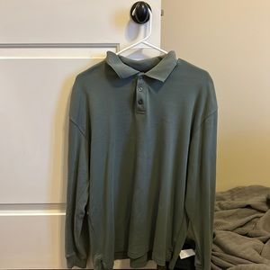 Long sleeve green polo, size Large, no stains